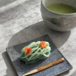 竜田川　練り切り　Tatsutagawa (which depicts autumn leaves floating on the Tatsuta River in Nara Prefecture)　Nerikiri